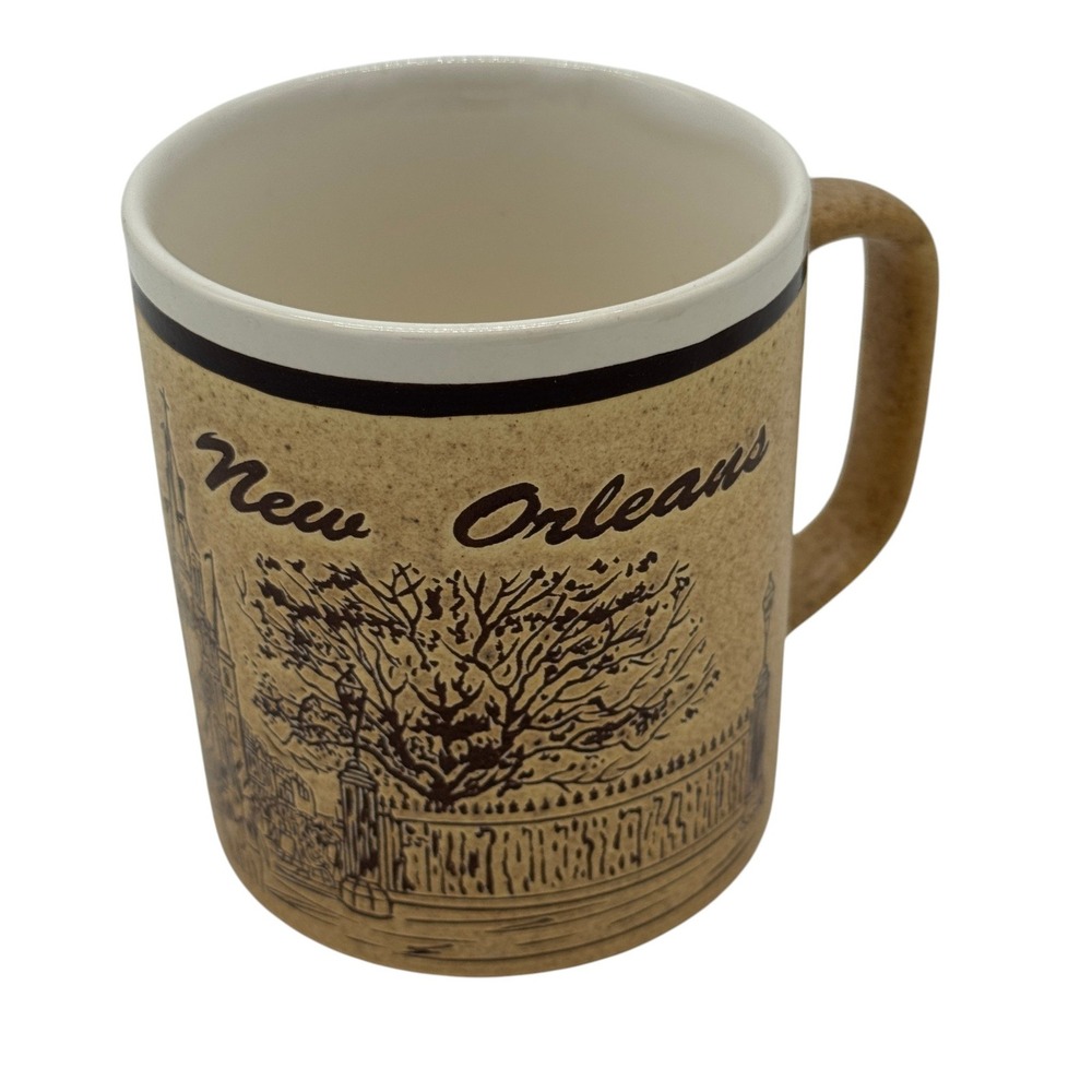 Vintage New Orleans Souvenir Coffee Mug Brown Sepia Architecture French Quarter